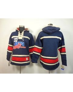 Olympic Team USA Blank Navy Blue Throwback Sawyer Hooded Sweatshirt Stitched NHL Jersey