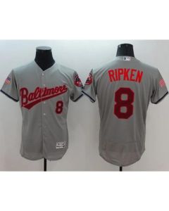 Orioles #8 Cal Ripken Grey Fashion Stars & Stripes Flexbase Authentic Stitched MLB Jersey