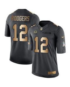 Packers #12 Aaron Rodgers Black Men's Stitched NFL Limited Gold Salute To Service Jersey