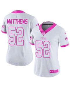 Packers #52 Clay Matthews White/Pink Women's Stitched NFL Limited Rush Fashion Jersey