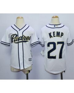 Padres #27 Matt Kemp White Home Cool Base Stitched Youth MLB Jersey
