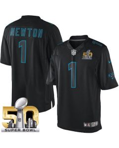 Panthers #1 Cam Newton Black Super Bowl 50 Men's Stitched NFL Impact Limited Jersey
