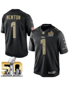 Panthers #1 Cam Newton Black Super Bowl 50 Men's Stitched NFL Limited Salute to Service Jersey