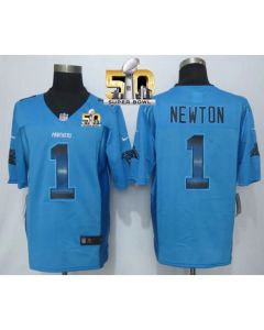 Panthers #1 Cam Newton Blue Alternate Super Bowl 50 Men's Stitched NFL Limited Strobe Jersey