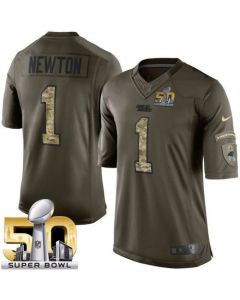 Panthers #1 Cam Newton Green Super Bowl 50 Youth Stitched NFL Limited Salute to Service Jersey