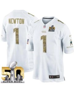 Panthers #1 Cam Newton White Super Bowl 50 Men's Stitched NFL Limited Salute to Service Jersey