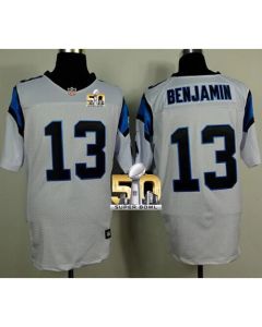Panthers #13 Kelvin Benjamin White Super Bowl 50 Men's Stitched NFL Elite Jersey