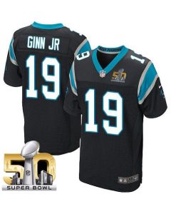 Panthers #19 Ted Ginn Jr Black Team Color Super Bowl 50 Men's Stitched NFL Elite Jersey