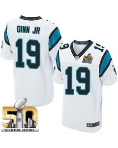 Panthers #19 Ted Ginn Jr White Super Bowl 50 Men's Stitched NFL Elite Jersey