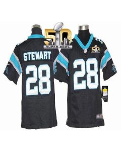 Panthers #28 Jonathan Stewart Black Team Color Super Bowl 50 Youth Stitched NFL Elite Jersey