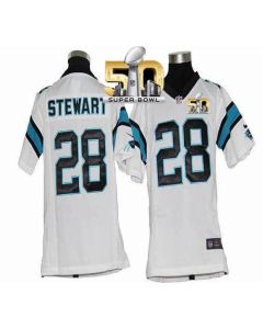 Panthers #28 Jonathan Stewart White Super Bowl 50 Youth Stitched NFL Elite Jersey