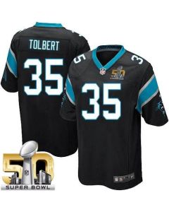 Panthers #35 Mike Tolbert Black Team Color Super Bowl 50 Youth Stitched NFL Elite Jersey