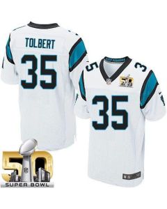 Panthers #35 Mike Tolbert White Super Bowl 50 Men's Stitched NFL Elite Jersey