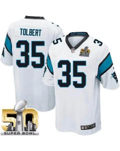 Panthers #35 Mike Tolbert White Super Bowl 50 Youth Stitched NFL Elite Jersey