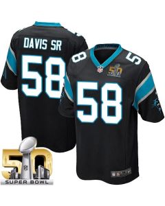 Panthers #58 Thomas Davis Sr Black Team Color Super Bowl 50 Youth Stitched NFL Elite Jersey