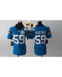 Panthers #59 Luke Kuechly Blue Alternate Super Bowl 50 Women's Stitched NFL Elite Jersey