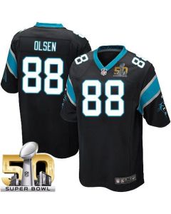 Panthers #88 Greg Olsen Black Team Color Super Bowl 50 Youth Stitched NFL Elite Jersey