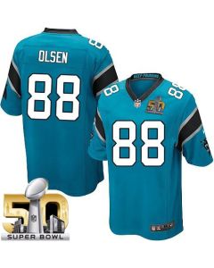 Panthers #88 Greg Olsen Blue Alternate Super Bowl 50 Youth Stitched NFL Elite Jersey