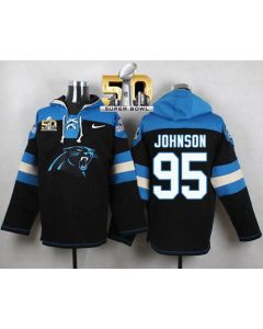 Panthers #95 Charles Johnson Black Super Bowl 50 Player Pullover NFL Hoodie