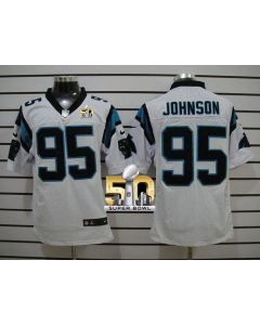 Panthers #95 Charles Johnson White Super Bowl 50 Men's Stitched NFL Elite Jersey