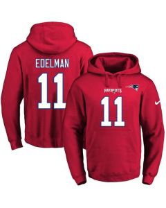 Patriots #11 Julian Edelman Red Name & Number Pullover NFL Hoodie