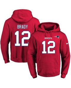 Patriots #12 Tom Brady Red Name & Number Pullover NFL Hoodie