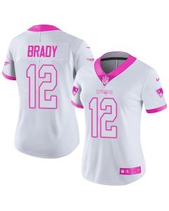 Patriots #12 Tom Brady White/Pink Women's Stitched NFL Limited Rush Fashion Jersey