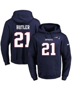 Patriots #21 Malcolm Butler Navy Blue Name & Number Pullover NFL Hoodie