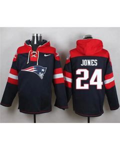 Patriots #24 Cyrus Jones Navy Blue Player Pullover NFL Hoodie
