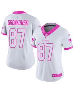 Patriots #87 Rob Gronkowski White/Pink Women's Stitched NFL Limited Rush Fashion Jersey