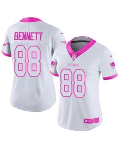 Patriots #88 Martellus Bennett White/Pink Women's Stitched NFL Limited Rush Fashion Jersey