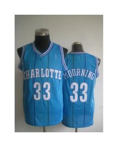 Pelicans #33 Alonzo Mourning Light Blue Charlotte Hornets Throwback Stitched NBA Jersey