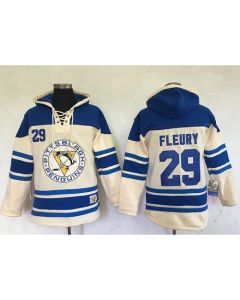 Penguins #29 Andre Fleury Cream Sawyer Hooded Sweatshirt Stitched NHL Jersey