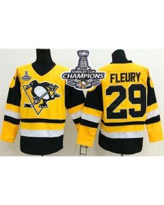 Penguins #29 Andre Fleury Yellow Throwback 2016 Stanley Cup Champions Stitched NHL Jersey
