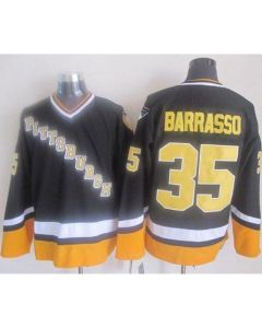 Penguins #35 Tom Barrasso Black/Yellow CCM Throwback Stitched NHL Jersey
