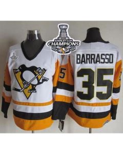 Penguins #35 Tom Barrasso White/Black CCM Throwback 2016 Stanley Cup Champions Stitched NHL Jersey
