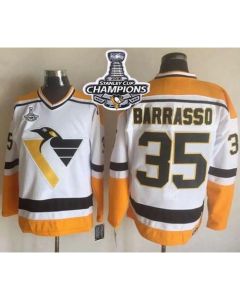 Penguins #35 Tom Barrasso White/Yellow CCM Throwback 2016 Stanley Cup Champions Stitched NHL Jersey