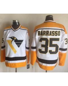 Penguins #35 Tom Barrasso White/Yellow CCM Throwback Stitched NHL Jersey