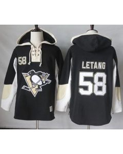 Penguins #58 Kris Letang Black Pullover Hoodie Stitched NHL Jersey