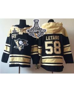 Penguins #58 Kris Letang Black Sawyer Hooded Sweatshirt 2016 Stanley Cup Champions Stitched NHL Jersey