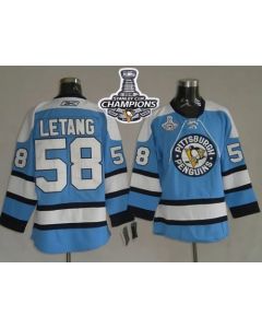 Penguins #58 Kris Letang Blue 2016 Stanley Cup Champions Stitched NHL Jersey