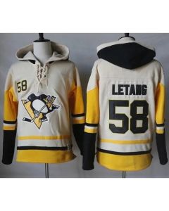 Penguins #58 Kris Letang Cream/Gold Sawyer Hooded Sweatshirt Stitched NHL Jersey