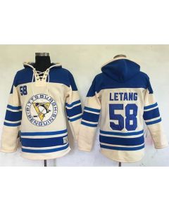 Penguins #58 Kris Letang Cream Sawyer Hooded Sweatshirt Stitched NHL Jersey