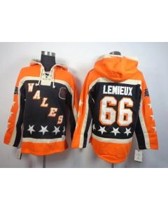 Penguins #66 Mario Lemieux Black All Star Sawyer Hooded Sweatshirt Stitched NHL Jersey