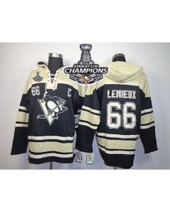 Penguins #66 Mario Lemieux Black Sawyer Hooded Sweatshirt 2016 Stanley Cup Champions Stitched NHL Jersey
