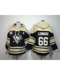 Penguins #66 Mario Lemieux Black Sawyer Hooded Sweatshirt Stitched Youth NHL Jersey