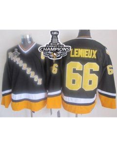 Penguins #66 Mario Lemieux Black/Yellow CCM Throwback 2016 Stanley Cup Champions Stitched NHL Jersey