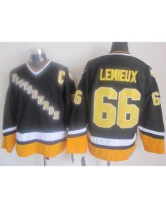 Penguins #66 Mario Lemieux Black/Yellow CCM Throwback Stitched NHL Jersey