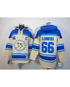 Penguins #66 Mario Lemieux Cream Sawyer Hooded Sweatshirt Stitched NHL Jersey