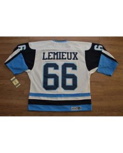 Penguins #66 Mario Lemieux Stitched White/Blue CCM Throwback NHL Jersey